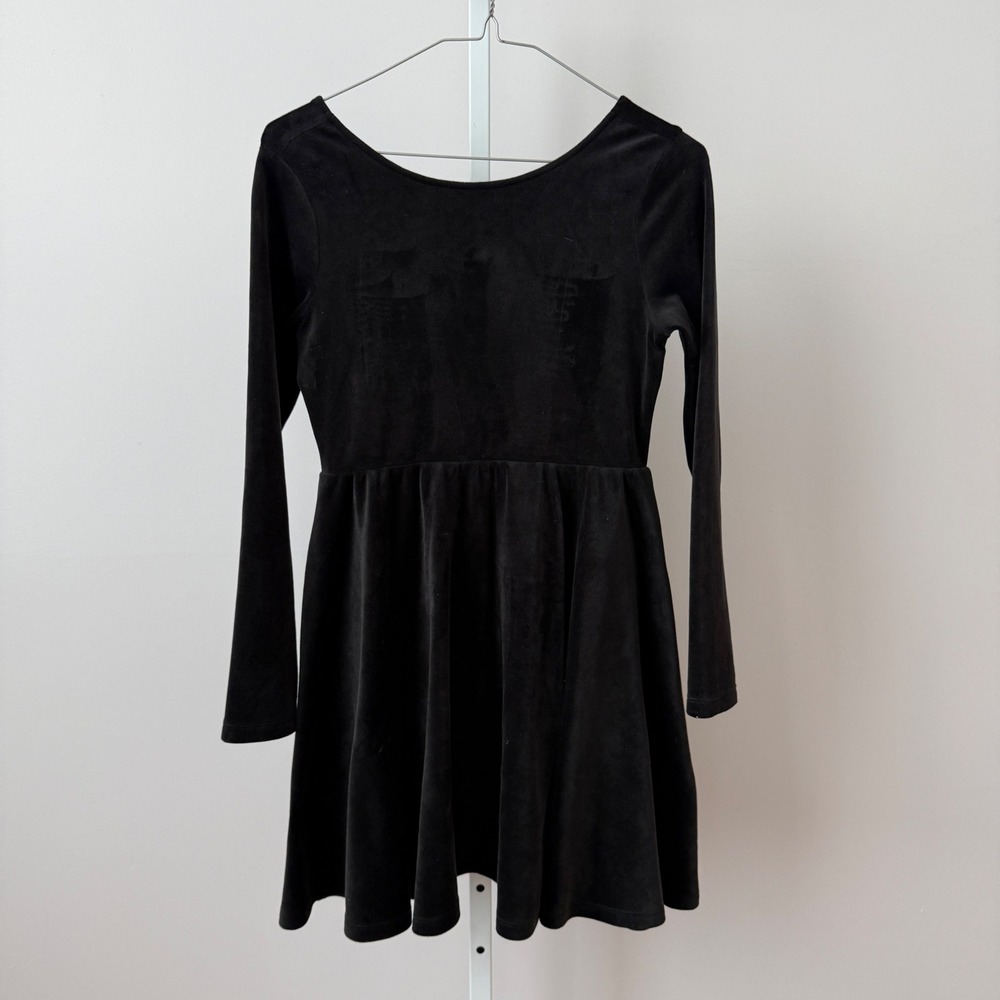 Tea Collection sz 14 Girls Black Velvet Long Sleeve Skater Dress Dark Romantic